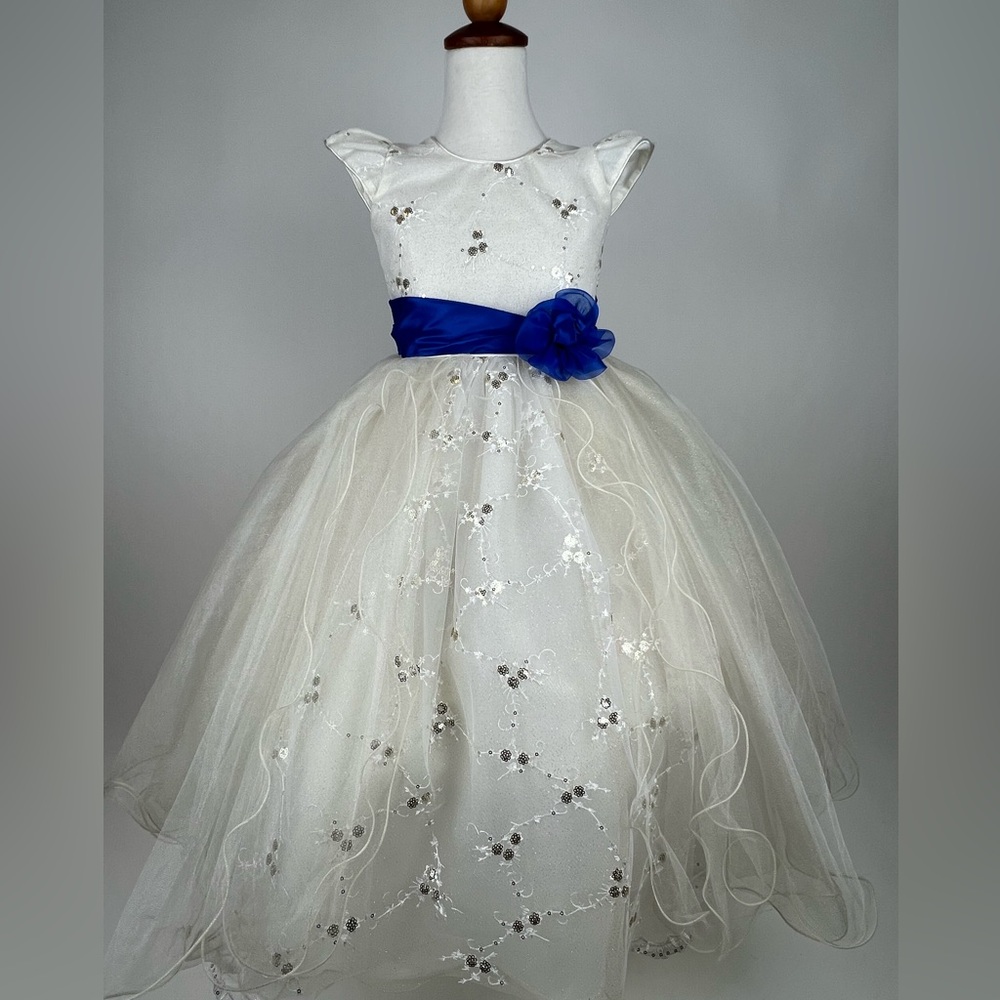 Cream and blue girls party dress sz 4